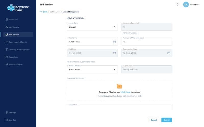 Leave application form