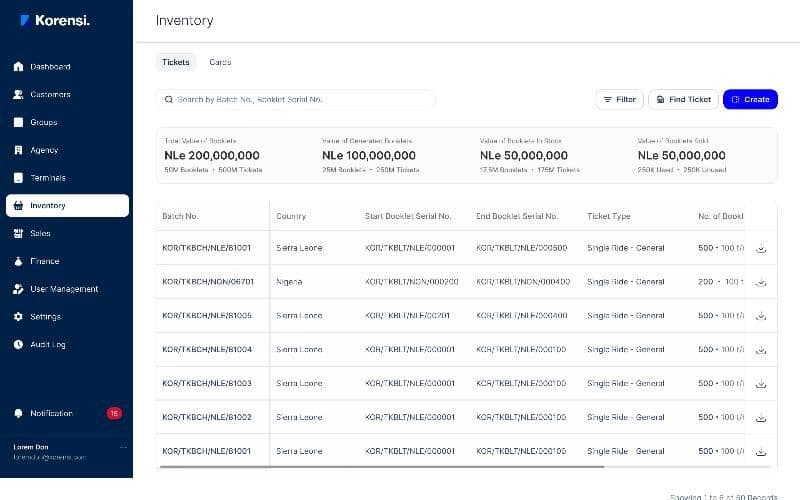 Ticket inventory with booklet tracking